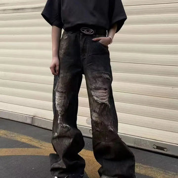 Riolio American high street trendy men and women retro personality straight washed jeans for couples loose Harajuku casual pants y2k